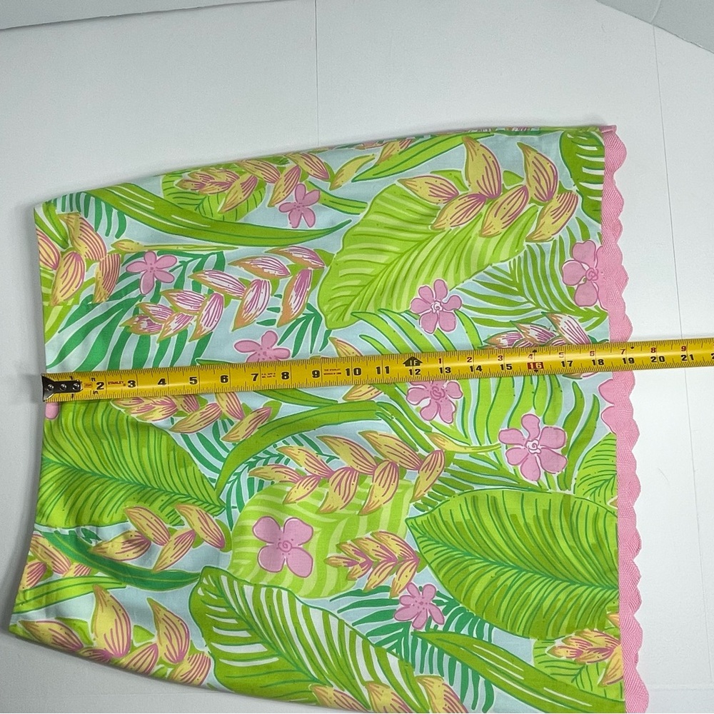 LILLY PULITZER Skirt Botanical Print Green Yellow Pink Scalloped Hem Size 2 - Picture 9 of 10